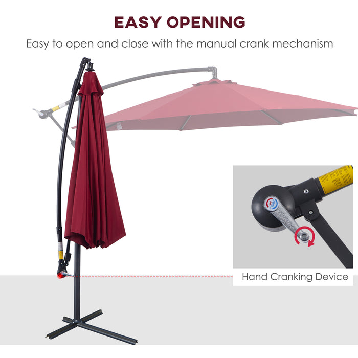 Cantilever 3m Umbrella - Banana-Style Outdoor Parasol for Garden & Patio Sun Protection - Ideal for Comfortable Shade in Wine Red