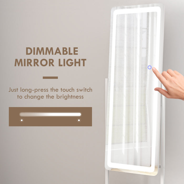 LED-Lit Free Standing Full-Length Dressing Mirror - Adjustable 3-Color Temperature Settings - Includes Convenient Storage Shelf for Accessories and Essentials