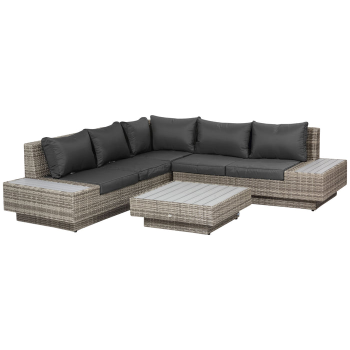 5-Seater Rattan Garden Furniture Set - Outdoor Sectional Corner Sofa & Coffee Table with Wicker Weave - Ideal for Conservatory & Patio with Armrest Cushions in Light Grey