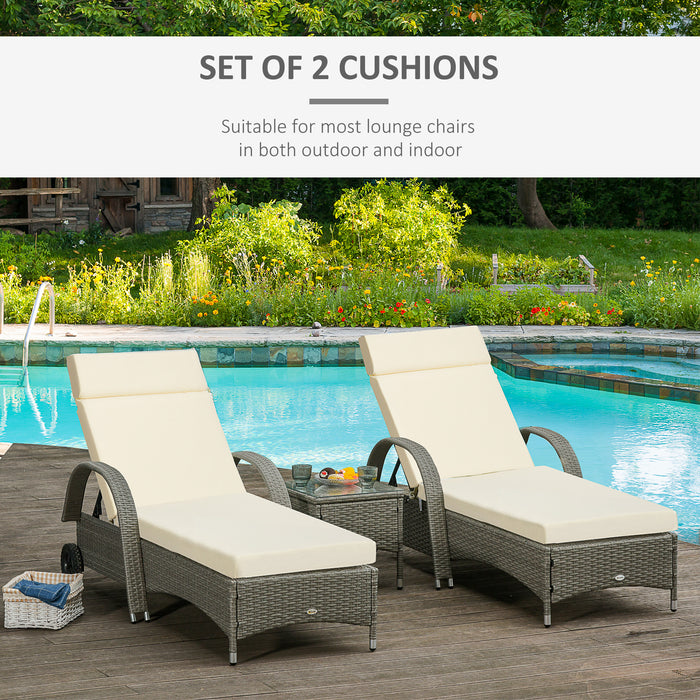 Outdoor Comfort - Set of 2 Cream White Sun Lounger Cushions with Ties for Rattan Furniture, 196 x 55 cm - Ideal for Patio Relaxation and Poolside Lounging