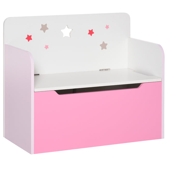 2-in-1 Wooden Toy Chest and Chair for Kids - Safety Hinge Lid with Gas Stay Bar, 60x30x50cm, Pink - Space-Saving Solution for Children's Room