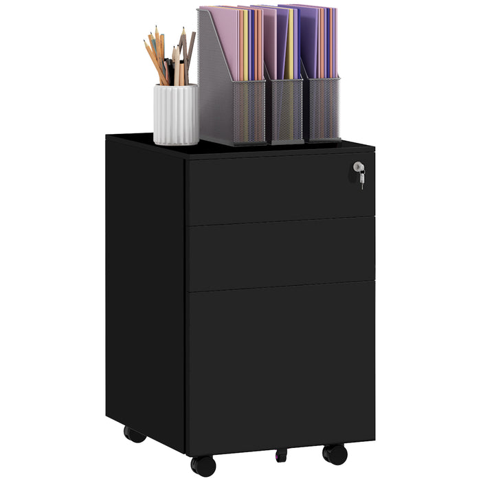 3-Drawer Vertical Filing Cabinet with Lock and Pencil Tray - Steel Mobile Storage, Adjustable Hanging Bar for A4/Legal Documents - Secure Office Organization