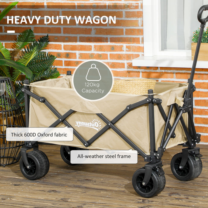 Outdoor Folding Wagon Cart with Carry Bag - Heavy-Duty 120KG Capacity, Ideal for Garden, Beach, and Camping - Khaki Festival Utility Trolley