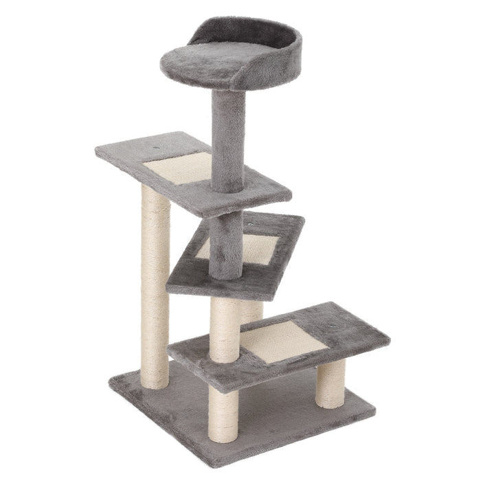 Cat Tower with Sisal Scratching Posts - Kitten-Friendly Climbing & Scratching Activity Centre in Grey - Ideal for Play and Exercise for Cats