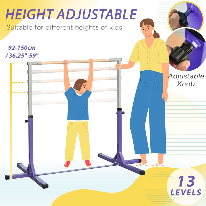 Adjustable Horizontal Gymnastics Bar in Purple - Steel Frame, Junior Kip High Bar for Home Gym Training - Ideal for Children's Gymnastic Development & Fitness