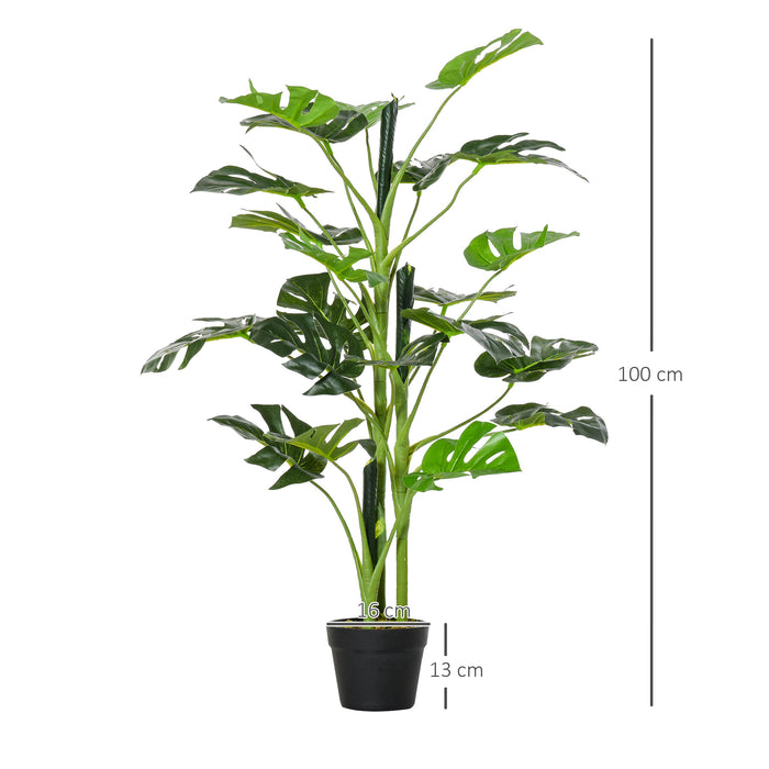 Artificial Monstera Deliciosa Tree Duo - 3.3 ft Tall, 21-Leaf Fake Cheese Plant with Nursery Pot - Home Decor & Office Greenery, Set of 2