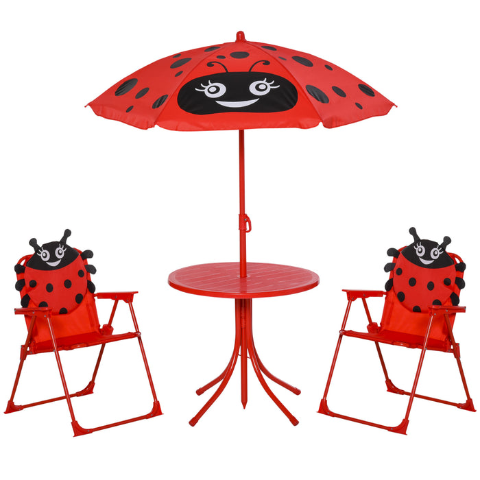 Ladybug-Themed Picnic Set - Kids' Folding Table and Chairs with Parasol for Outdoor Use - Fun and Practical Garden Furniture for Children