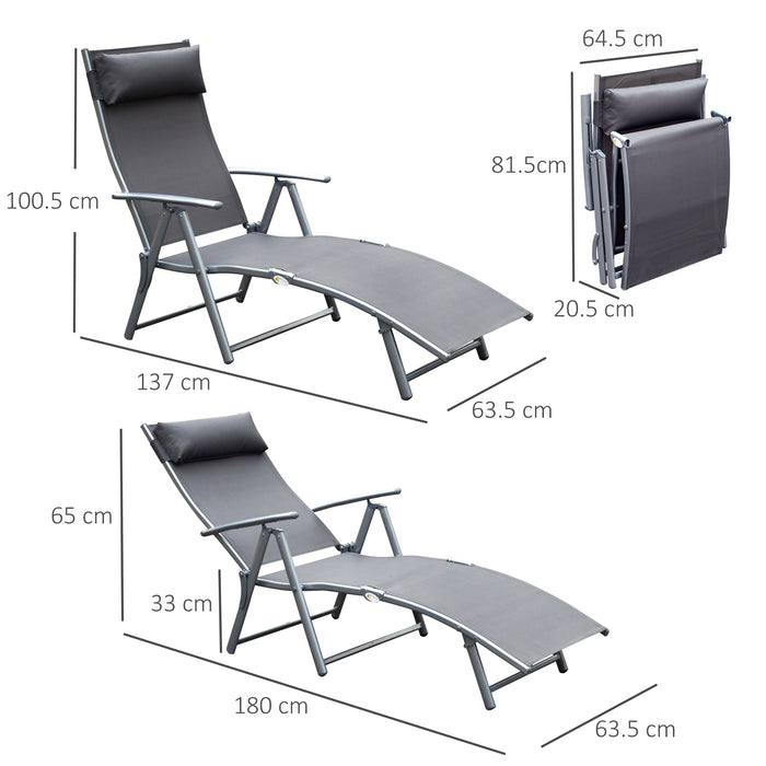 Texteline Sun Lounger - Foldable Recliner Chair with 5 Adjustable Levels for Patio & Garden - Comfortable Grey Outdoor Relaxation Furniture