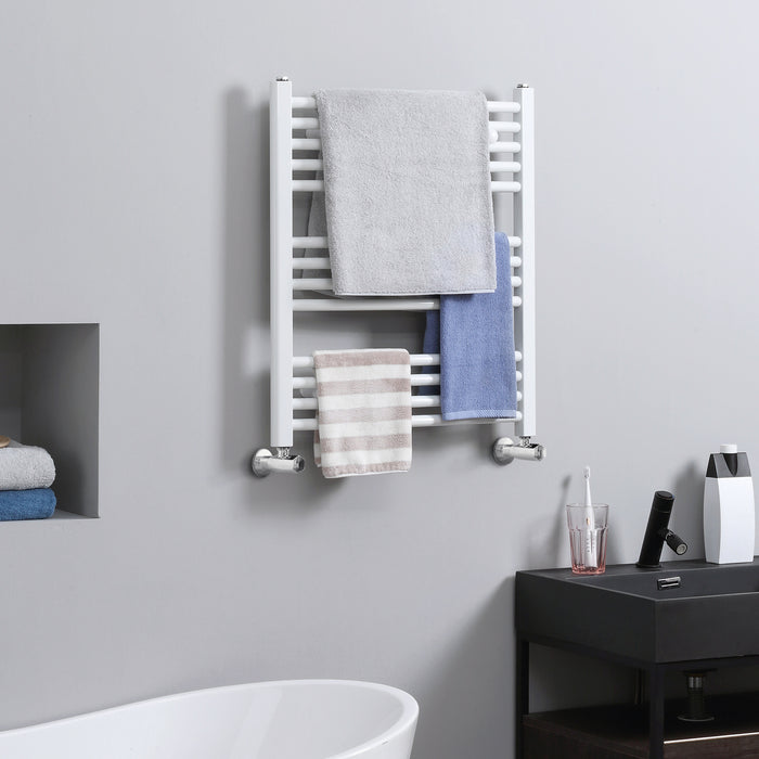 Hydronic Ladder-Style Towel Warmer - 600x700mm Straight Heated Towel Rail for Bathroom Central Heating - White Radiator for Cozy & Dry Towels