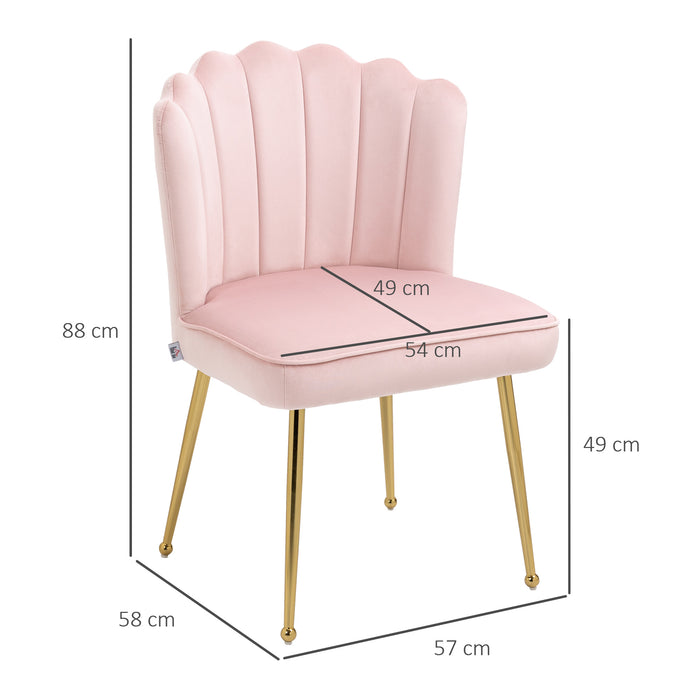 Shell Luxe Velvet Accent Chair - Plush Modern Seating with Gleaming Gold Metal Legs - Ideal for Living Room, Bedroom, or Home Office Elegance, Set of 2 in Pink