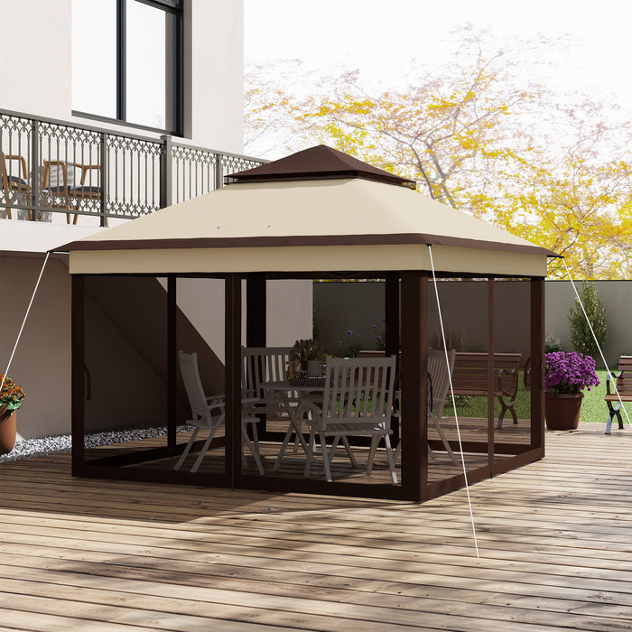 Pop Up Gazebo 3x3m with Height Adjustability - Instant Event Shelter with Mosquito Netting, Beige - Outdoor Gatherings and Garden Protection