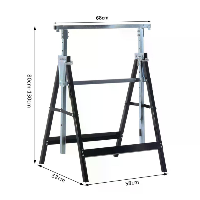 Adjustable Telescopic Builders Trestles, Set of 2 - DIY Steel Work Benches and Foldable Saw Horse, Black - Ideal for Carpenters and Construction Work