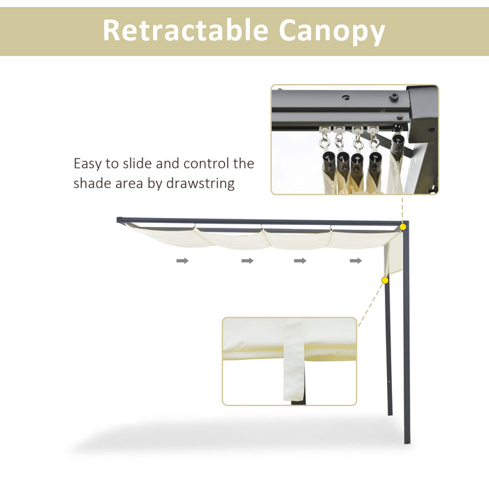 Outdoor Pergola with Retractable Canopy 3x3m - Wall-Mounted Gazebo for Patio Sun Shelter in Cream White - Ideal for Al Fresco Dining and Garden Entertaining