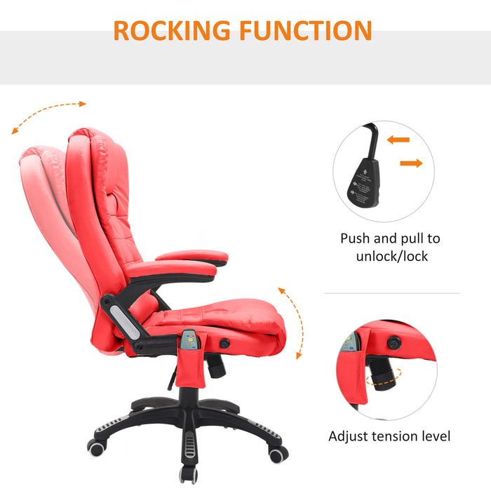 Ergonomic PU Leather High-Back Chair - Massage & Heat Features with Tilt/Reclining Support in Red - Comfort for Long Working Hours