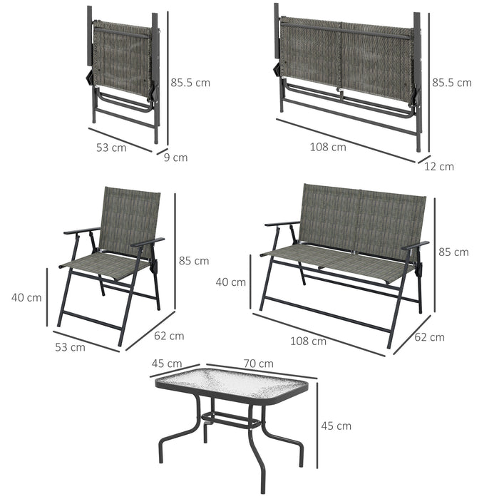 Outdoor Patio Ensemble - 4-Piece Set with Breathable Mesh Fabric Chairs and Loveseat, Glass Top Table - Ideal for Garden and Relaxation Spaces