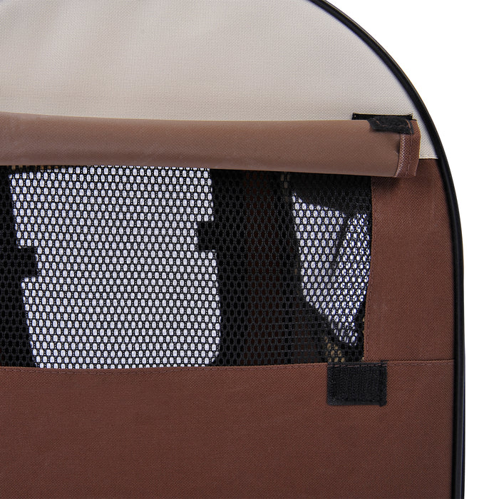 Foldable Pet Carrier for Cats and Dogs - Soft Fabric Animal Crate with Comfortable Ventilation, 46 x 36 x 41 cm, Brown - Ideal Travel Solution for Pet Owners