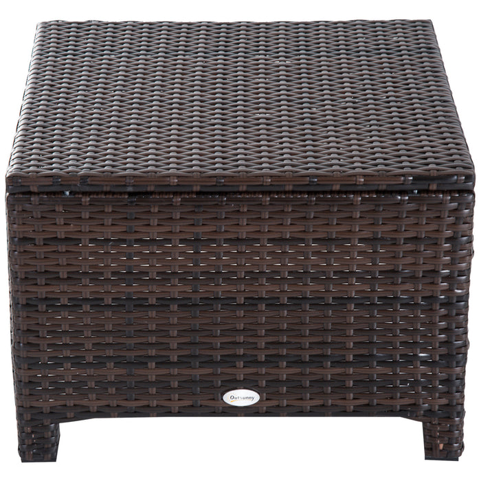 Rattan Footstool Wicker Ottoman - Comfy Padded Seat Cushion for Outdoor & Indoor Use, Patio & Garden Furniture - Ideal for Poolside, Backyard, and Living Room Spaces, Compact 50x50x35cm Size in Brown