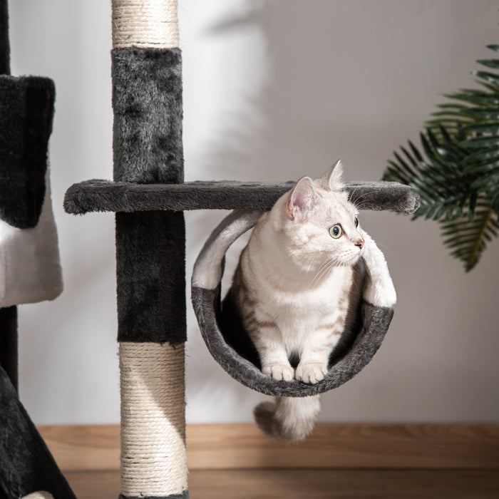 Kitten Condo Cat Tree - Fun House with Adjustable Platforms, Grey & White - Perfect Play Structure for Cats and Kittens