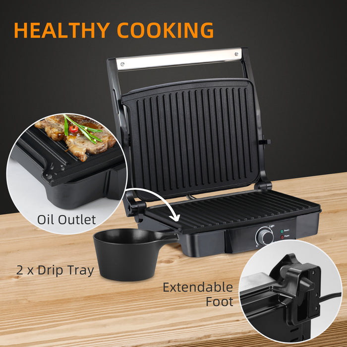 4 Slice Health Grill and Panini Press - 2000W Electric Non-stick Surface with 180° Opening & Drip Tray - Adjustable Temperature for Perfect Grilling and Toasties