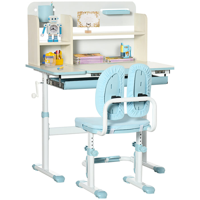 Kids Adjustable Desk and Chair Combo - Ergonomic School Furniture with Shelves, Washable Cover, Anti-Slip Mat - Perfect for Children Aged 3-12, in Blue