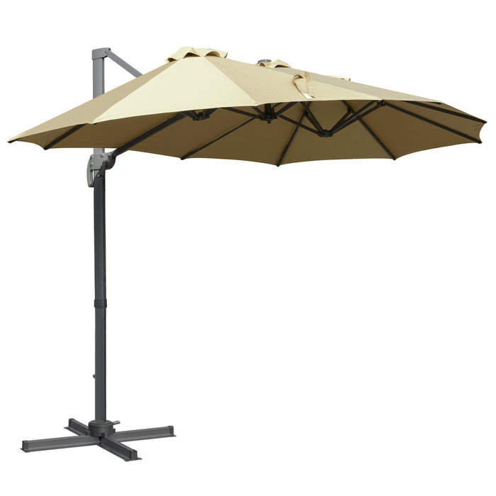 Large Double-Sided Patio Parasol 4.5m - Outdoor Rectangular Umbrella with Crank Handle and 360° Rotating Base, Khaki - Ideal Sunshade for Garden, Deck, and Bench Areas