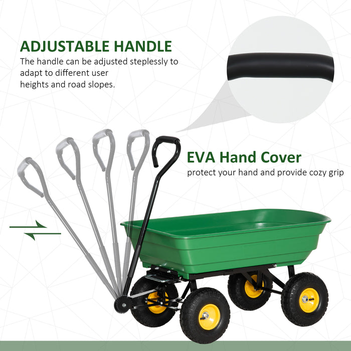 Heavy Duty 75L Garden Cart - 4-Wheel Trolley with Tipping Dump Function, Wheelbarrow Trailer - Ideal for Gardening and Outdoor Projects, Green