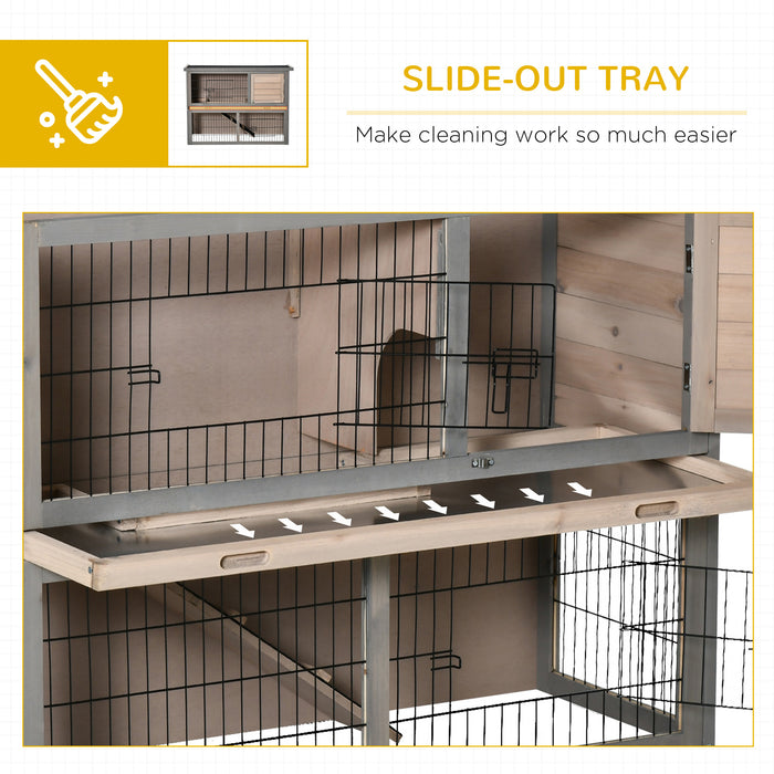 Bunny Haven Hutch - Small Animal Cage with Easy-Clean Sliding Tray, Outdoor Run, and Accessible Top, Includes Ramp - Ideal for Indoor/Outdoor Rabbit Care, Grey, 108x45x78cm