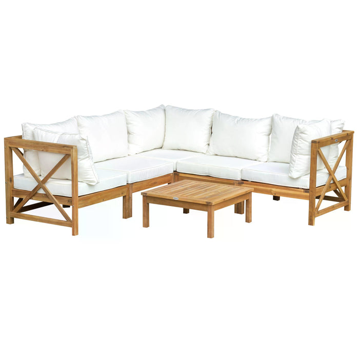 6-Piece Acacia Wood Patio Sofa Set with Cushions - Garden Seating & Coffee Table Ensemble - Ideal for Outdoor, Indoor, Balcony & Poolside Comfort