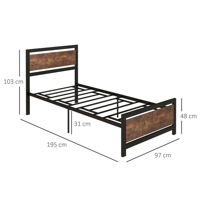 Metal Single Bed Frame with Headboard and Footboard - Sturdy Slat Support & Solid Base, Ample Underbed Storage - Ideal for Kids and Adults, Box Spring Not Required