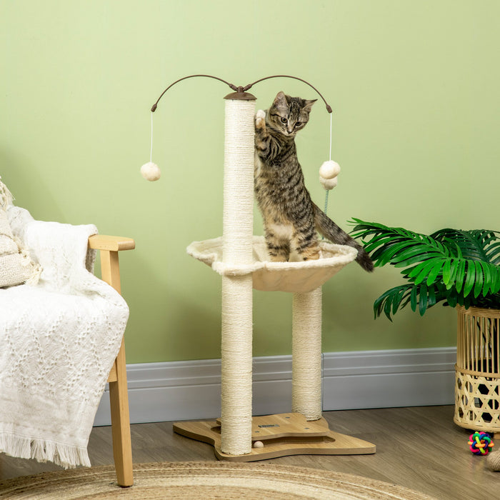 Kitten Play Tower - Beige Cat Tree with Sisal Scratching Posts, Hammock & Ball Toy, 53.5x53.5x90 cm - Ideal Entertainment for Indoor Cats