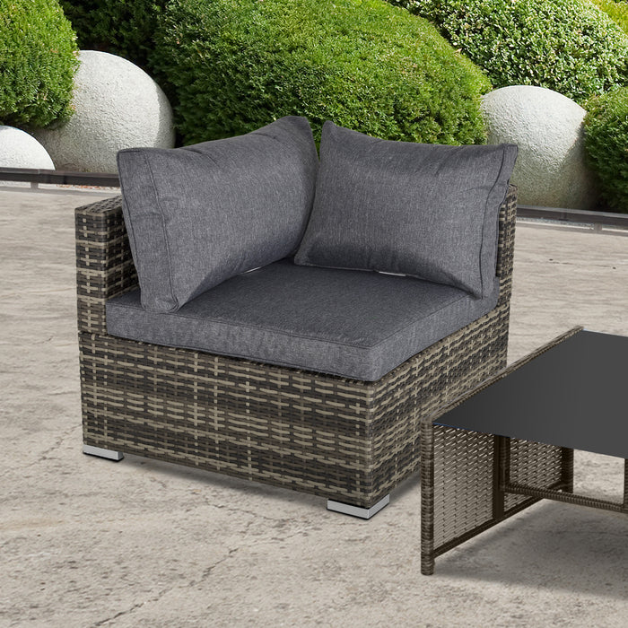 PE Rattan Wicker Single Corner Sofa Chair - Deep Grey Garden Furniture with Cushions - Ideal for Patio and Outdoor Lounging