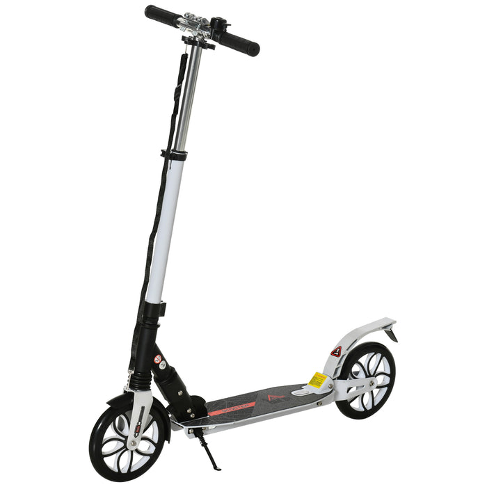 High-Adjustable Folding Kick Scooter with Rear Brake - Urban Scooter with Double Shock Absorption and Warning Bell - Ideal for Teens and Adults Over 14, White