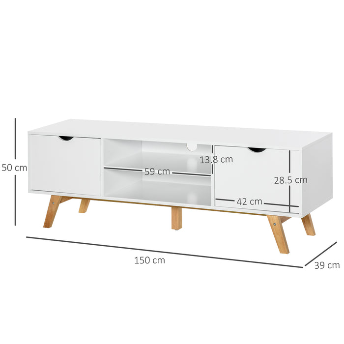 4-Compartment Media Entertainment Stand - Sturdy Particle Board Construction in White Finish - Ideal Storage Solution for Living Room