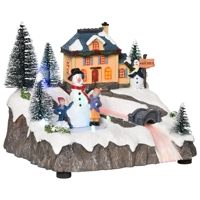 Musical Animated Christmas Village - LED-Lit Fibre Optic Holiday Decor with Rotating Skating Pond - Festive Seasonal Display for Home Ambiance