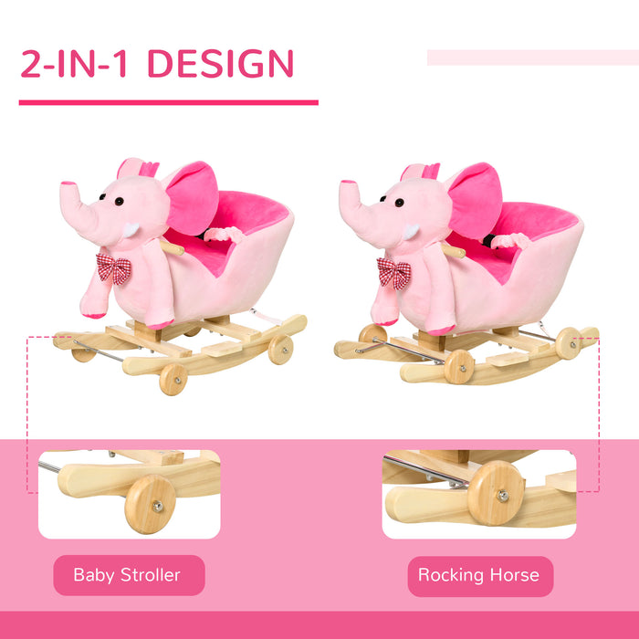 Plush Elephant Rocker and Ride-on Toy with Wheels - Soft Wooden Rocking Horse for Toddlers, 32 Lullabies Included - Ideal for Indoor Play and Early Childhood Development