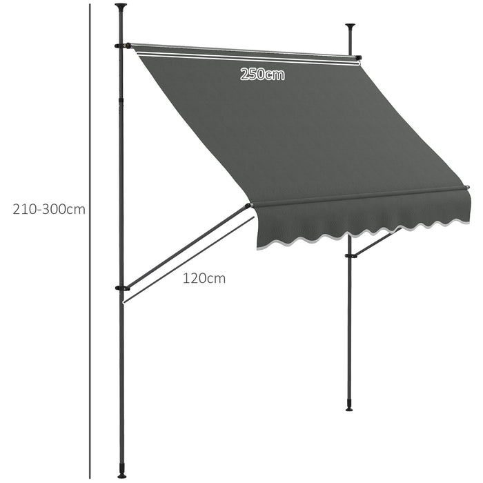 Retractable Awning 2.5 x 1.2m - Free Standing UV-Resistant Patio Sun Shade Shelter for Window and Door, Dark Grey - Ideal Outdoor Protection for Homeowners