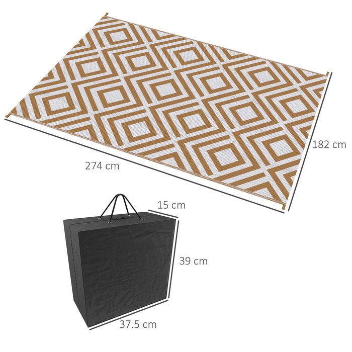 Reversible Waterproof Outdoor Rug with Carry Bag - Plastic Straw Mat, Ground Stakes Included, Ideal for Picnics, Beach, RV & Deck Use - Brown & White Durable Design for Excursions