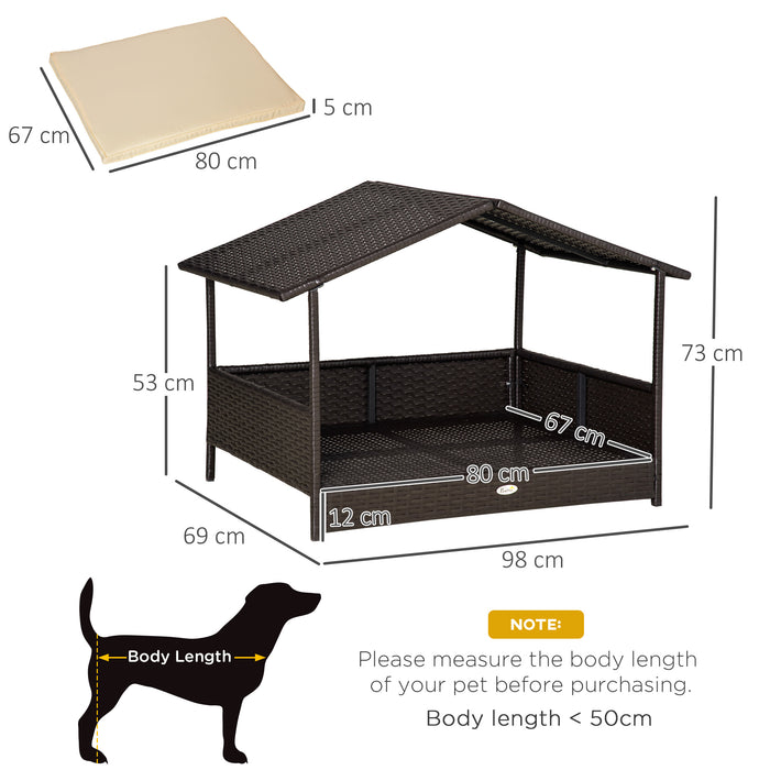 Wicker Canine Abode - Rattan Pet House with Detachable Cushion and Canopy for Small to Medium Dogs - Comfortable Shelter in Cream Color