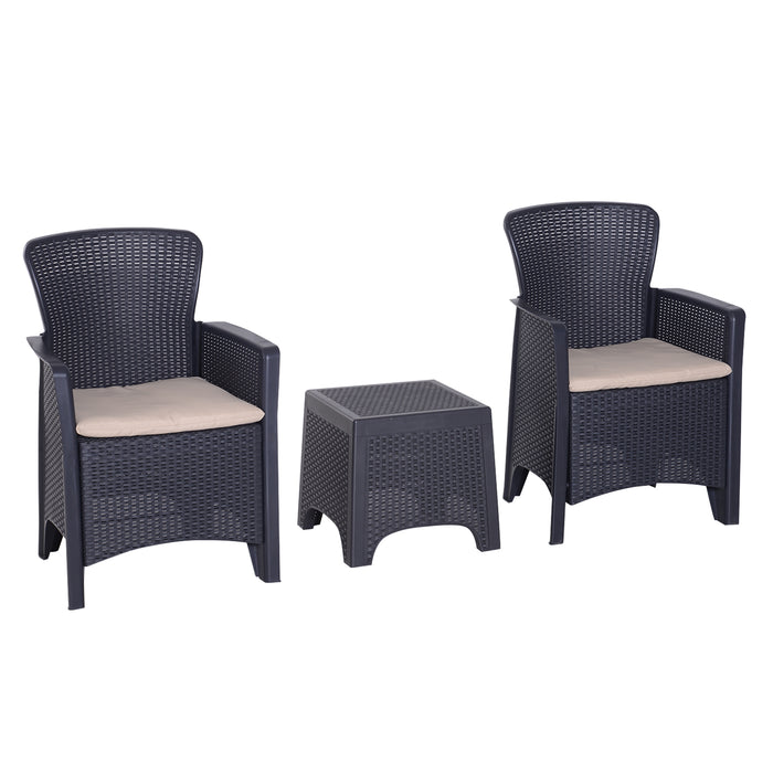 3-Piece Rattan-Effect Bistro Set - Garden Chairs and Coffee Table with Cushions - Perfect for Patio, Lawn, and Balcony in Dark Brown