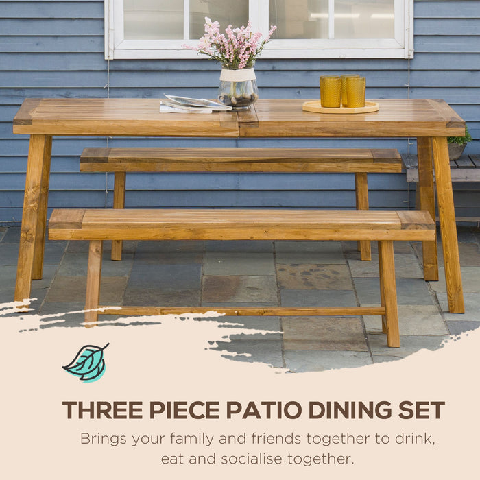 Outdoor Acacia Wood Dining Ensemble - 3-Piece Garden Set with 4-Seater Table and Matching Loveseats, Natural Finish - Perfect for Patio and Garden Entertaining