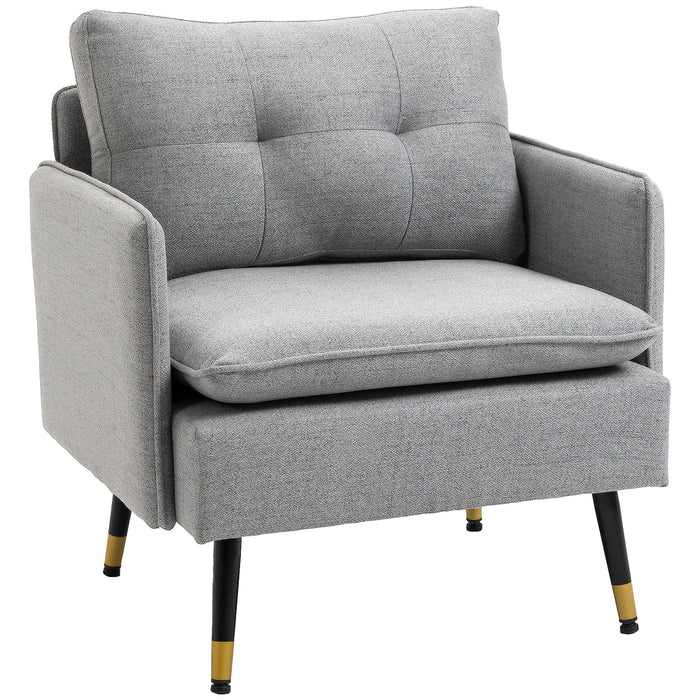 Upholstered Grey Accent Chair with Button Tufting - Stylish Modern Chair for Living Room or Bedroom - Elegant Seating Solution for Comfort and Design