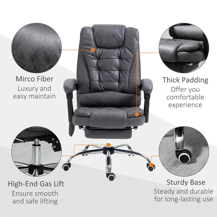 Ergonomic Executive Chair with Heated Vibration Massage - High Back Recliner with Adjustable Swivel, Footrest, 6 Pressure Points in Dark Grey - Ideal for Home Office Comfort and Stress Relief