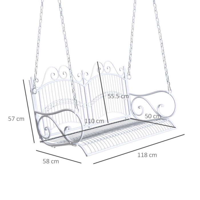 Garden Bliss Metal 2-Seater Swing - Sturdy White Patio Bench - Ideal for Relaxing Outdoors