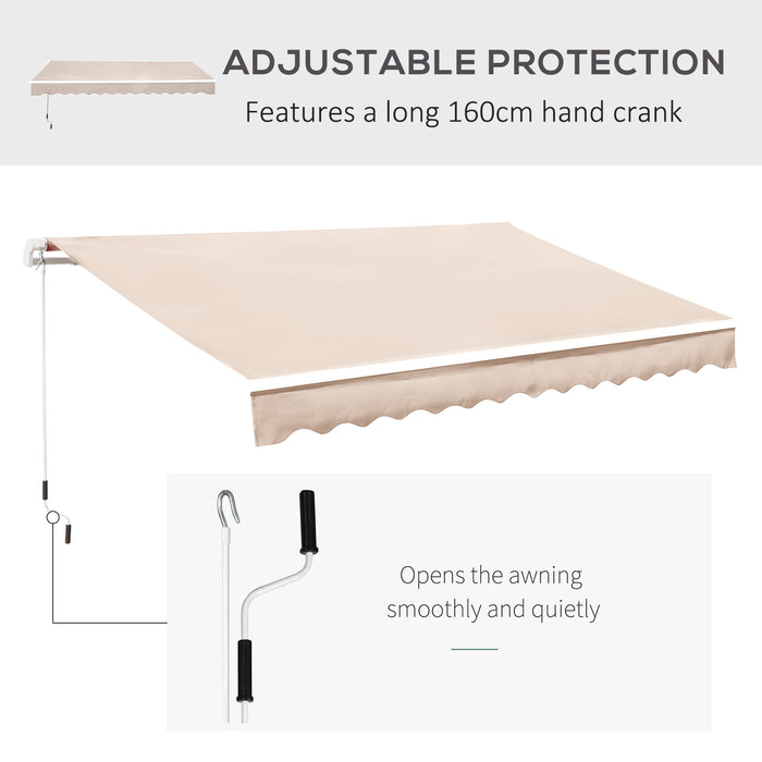 Manual Retractable Awning - 3 x 2.5m Cream White Patio Sun Shade Shelter with Winding Handle - Ideal for Garden and Outdoor Protection