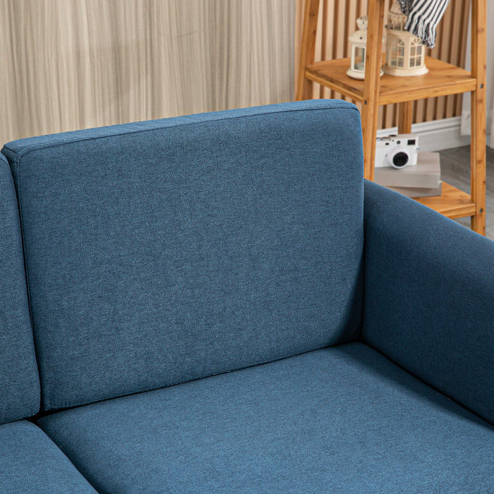 Modern Compact Loveseat - 2-Seater Sofa with Wooden Legs and Armrests in Blue - Ideal for Small Living Spaces