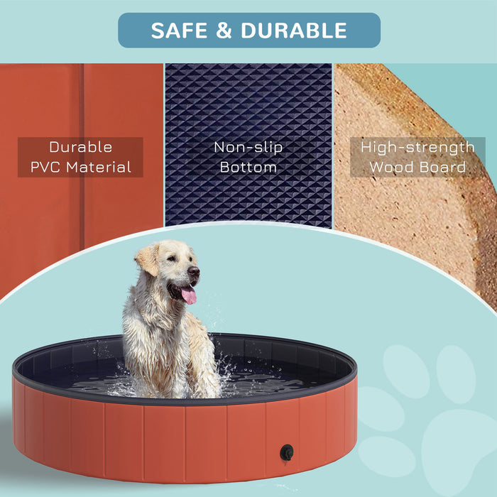 Extra Large Pet Swimming Pool, 140cm Diameter & 30cm Depth - Durable Foldable Dog Paddling Pool in Red - Ideal for Pets Cooling Off in Summer Heat