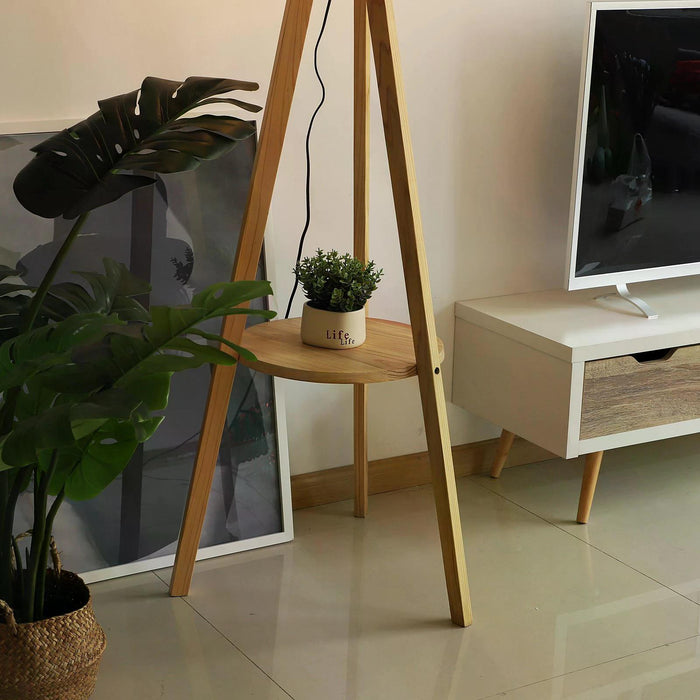 Freestanding Tripod Floor Lamp with Storage Shelf - Linen Shade Bedroom and Living Room Reading Light - Bedside Lamp for Cozy Ambiance, 154cm, Cream