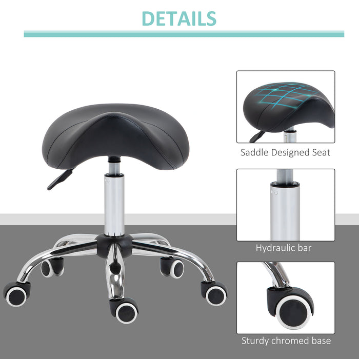 Hydraulic Saddle Stool - 360° Rotating, Height-Adjustable, Faux Leather Salon Spa Chair with Rolling Base - Ideal for Massage Therapists and Beauticians