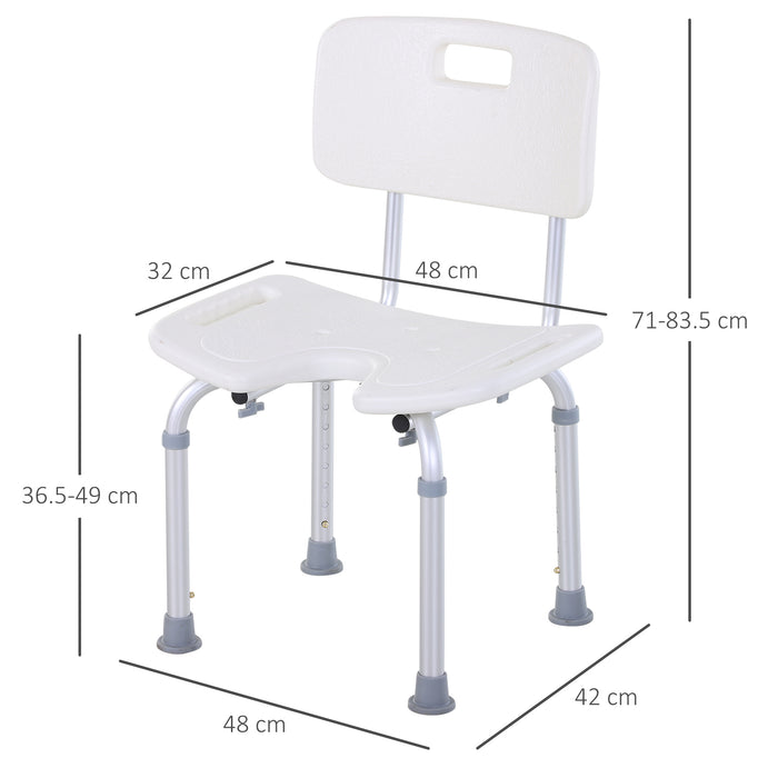 Spa Bath Shower Chair with Handle - 8-Level Adjustable Height, Non-Slip Feet, Lightweight Aluminum - Ideal for Pregnant Women, Elderly, Post-Injury Support