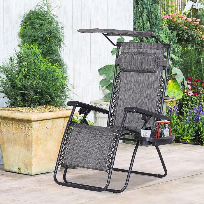 Zero Gravity Recliner with Cup Holder and Canopy Shade - Outdoor Folding Patio Sun Lounger - Ideal for Garden Deck Relaxation and Comfort